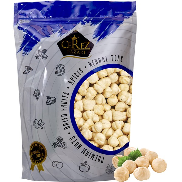 Cerez Pazari Turkish Hazelnuts Roasted in Resealable Bag 2 LB, Healthy Keto Paleo Diet Snacks, Unsalted, Natural Dry Roasted, Gluten Free, Vegan, Non-GMO, Blanched, No Shell, Premium Quality, Crunchy Taste