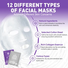 KONEUK 24 Pack Sheet Hydrating Face Masks Skincare, Soothing & Moisturizing Face Mask for All Skin Types, Bulk Collagen Face Mask for Women Skin Care, Facial Masks Set Spa Gifts for Women