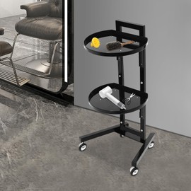 PIAOCAIYIN Movable Salon Trolley, 2-Tier Salon Tray Cart w/Universal Wheels, Movable Adjustable Hairdressing Trolley for Barber Shops, Beauty Shops, Black, 15.74 * 11.81 * 33.85in