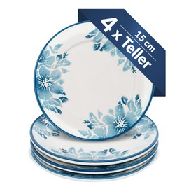 Lashuma Set of 4 Dinner Plates Blue Flowers Gentian Dinner Plate Ceramic 15 cm Diameter Round Flat