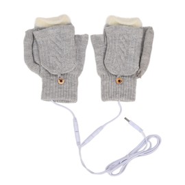 USB Heating Gloves Warm Cotton Full Finger and Half Fingerless Double Sided Heated Gloves for Winter Gaming Riding Gray