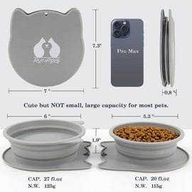 RUNROLE 2-in-1 Collapsible Silicone Dog Travel Bowls, Slot Together and Use Separately, Portable Pet Food Water Bowls, Foldable Cat Feeding Watering Dishes, 20OZ+27OZ(Cool Grey)