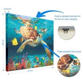 LJZLDZS Ocean Canvas Wall Art Sea Turtle Artwork Pictures Prints Painting Coastal Decor Nautical Beach for Bathroom Bedroom Living Room Home House Decorations Teal Themed 12x16in
