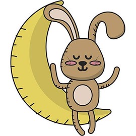 Stitched Bunny Rabbit and Moon Good Night Sleepy Childrens Cartoon Vinyl Sticker (2" Tall)