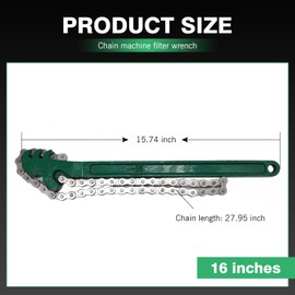 MOXRUQ Heavy Duty Ratcheting Chain Wrench, 16" Adjustable Oil Filter Wrench, Reversible Oil Filter Tool, Car Repaired Accessories, Pipe Wrench Chain Remover Tool Fit for 1.5" to 8" Diameter (Green)