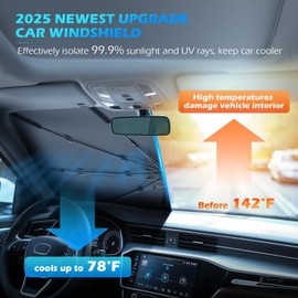 [2025 Upgrade] FLORICH Windshield Sunshade Umbrella Foldable Car Windshield Sun Shade Cover, [Nano-Ice-Crystal Coatings] Protect Interior from from UV Keep Car Cooler Medium(57" L x 32" W)