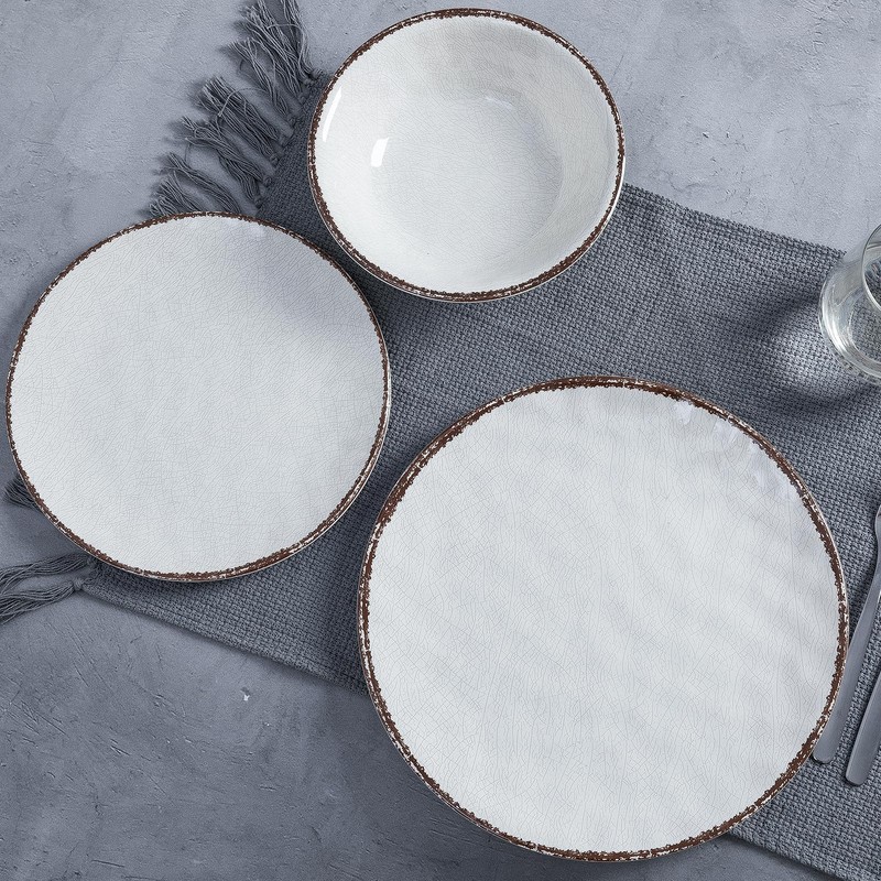 LEHAHA Farmhouse White Melamine Plates and Bowls Set, White dishes