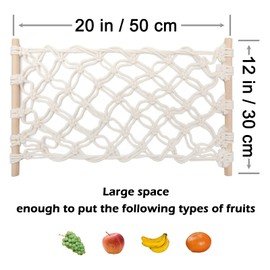 Motarna Hanging Fruit Hammock with Hooks, Hanging Fruit Basket Under the Kitchen Cabinet for Storing Banana Fruits, Hand-Woven Lace Hanging Basket for Kitchen Décor, Rectangle