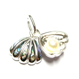 Silver Shell Pearl Pendant with Genuine Abalone Shell Made of Sterling Silver Jewellery for Divers and Animal Rights, Sterling Silver, Abalone