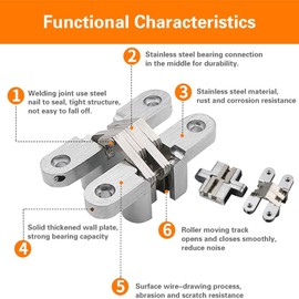 LAGALO 2 Pack 2.36 in Hidden Hinge Invisible Concealed Cross Hinges 180 Degree Folding Door Cross Zinc Alloy Hidden Hinges Swing Invisible Hinge for Cabinet, Cupboard,Wooden Box,with Screws-S5