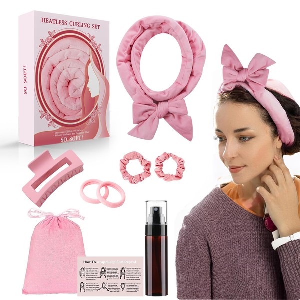 Curls Without Heat, Heatless Curls Band Set, Non-Slip Curler Overnight DIY Hair Curler with Hairpin, Curls Overnight Hair Curling Band, Hairstyle Set, Overnight Curls for Long Medium Hair