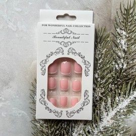 24Pcs Press on Nails Short Square Fake Nails Acrylic Ballet French Tip Nails White Pink Nude Nail Acrylic Nails Full Cover Nail Tips Design Artificial Nails for Women and Girls