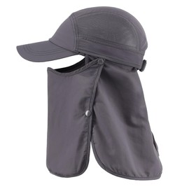 Magracy Men‘s UPF 50+ Sun Cap with Neck Protection & Face Mask UV Protection Fishing Cap Breathable Adjustable Outdoor Hat Dark Grey