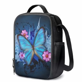 chaqlin Blue Butterflies Lunch Bag for Adult Kids,Portable Lunch Container for School/Travel/Picnic/Work/Outdoor,Reusable School Thermal Meal Tote Kit for Ladies Girls
