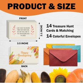 Thanksgiving Scavenger Hunt Cards, Thanksgiving Party Games, Fall Indoor Outdoor Activities, Treasure Hunt Riddle Clue Game Card for Adults Family Large Group, 14 Cards with Envelopes- B01
