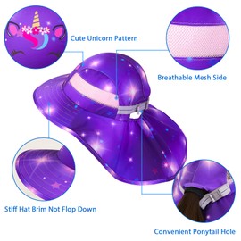 Basumee Adjustable Girls Sun Hat Foldable Beach Cap with Adjustable Chin Strap for Baby Toddler and Kids,Aged 2-9 Purple