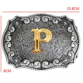 Mens Belt Buckles English Letter 3D Western Cowboy Alphabet Initial Belt Buckles for Men, p