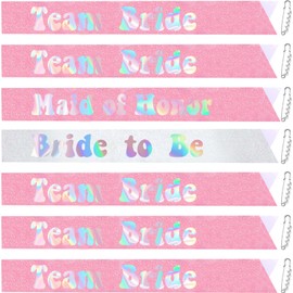TxscOxwP1 7 Pieces Bachelorette Sashes Set - White Glitter Leather Bride to Be Sash & 6 Pink Glitter Leather Maid of Honor / Team Bride Sashes for Bridal Shower, Engagement, Wedding Party Decorations
