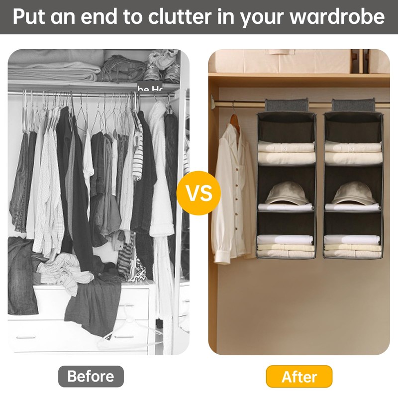 FALSKT Wardrobe Hanging Storage with Removable Drawer 3 Shelves Hanging