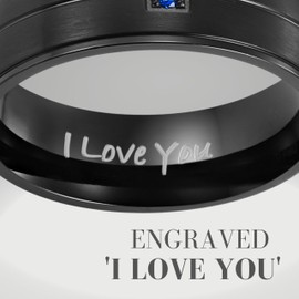 Willis Judd 7mm Titanium Ring for Men Engraved I Love You In Gift Box Wedding Band Ring Mens Engagement Ring Groove Promise Ring Comfort Fit Blue CZ Size Z