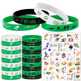 COLOFALLA Pack of 20 Football Bracelets + 20 Sheets Tattoo Stickers Football Children's Birthday Decoration Gifts for Children Boys Girls Birthday Gift Birthday Party Accessories