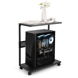 Bfttlity Large PC Stand Computer Tower Stand 2-Tier Metal CPU Holder with Locking Caster Wheels Suitable for Most PC (Black,XL)