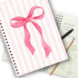 Trendy Pink Bow Spiral Notebook,Trendy Girly Style Spiral Notebooks，Bows Spiral Notebooks for Girls，Pink Notebooks College Ruled, For Teen Girls Women School Student Teacher，Pink Journaling Notebooks