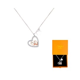 Asavi Atelier Mum To Be Gift – Sterling Silver Heart Pendant with Rose Gold Baby Feet & Heart Charm Necklace – Baby Shower, Memorial Jewellery, Pregnancy, New Mom