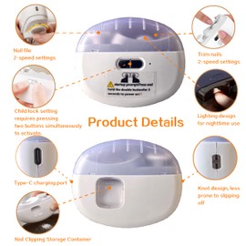Electric Nail Clippers,Suitable for Wide or Thick Nails,2 in 1 Portable Automatic Nail Trimming Polisher with Lighting & 2 Speed-Settings, Fingernail Trimmer with Type-C Charging Port