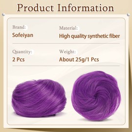 Sofeiyan 2 x Claw Clip-In Hair Bun Mini Messy Bun Hairpieces Bun with Clip Synthetic Hair Scrunchies Hair Donut Chignon Ponytail Hairpiece Bun for Women Dark Purple
