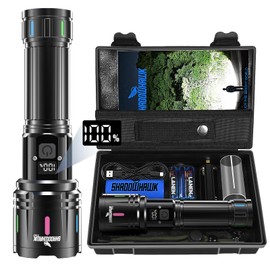 Shadowhawk Flashlights High Lumens Rechargeable - 20000 Lumen 30W Super Bright LED Flash Light with LCD Display, 3937ft Beam & 12H Runtime, Handheld Waterproof Flashlight for Home, Camping, Emergency