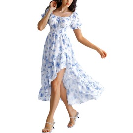 Corset Dress Cottagecore Floral Summer Dresses for Women 2025 Chiffon Dress Blue XL
