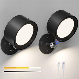 Yuewilai LED Reading Lights, Rechargeable USB Wall Mounted Sconces 3 Color Temperatures, 360° Rotate Magnetic Ball LED Wall Mounted Cordless Lamp for Reading Bedroom Bedside