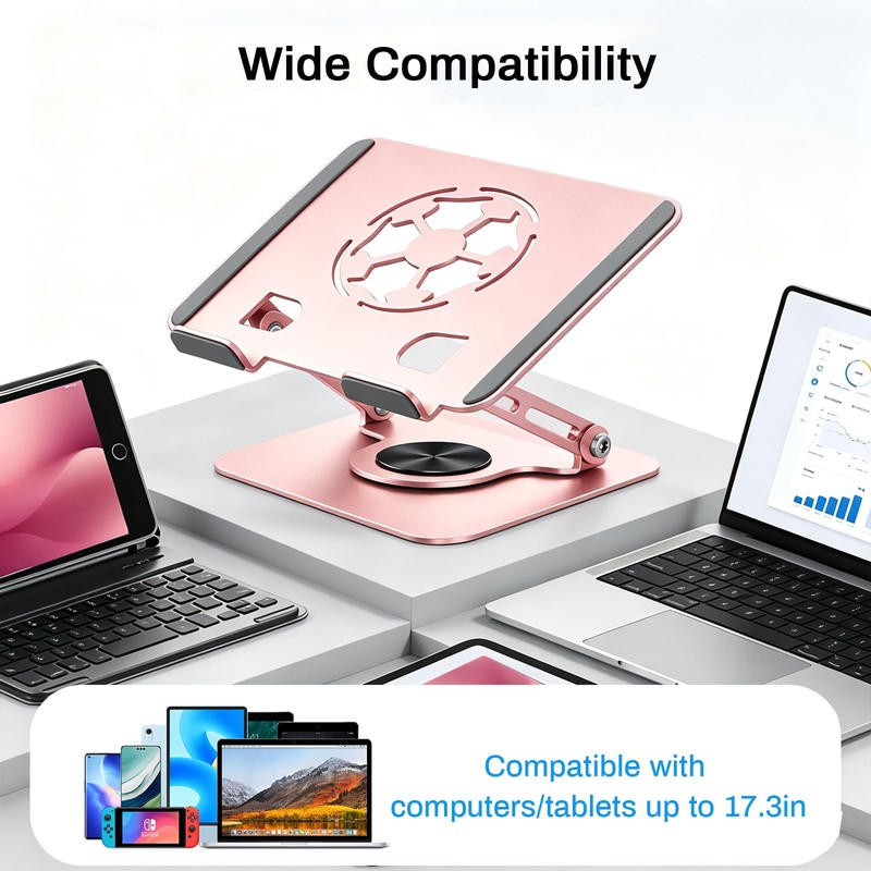 360°Rotating Laptop Stand, Ergonomic Adjustable Foldable Notebook Riser, Metal Computer
