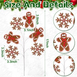 Gejoy 6 Pcs Christmas Tree Picks Decoration 17 Inch Felt Snowflake and Gingerbread Man Picks Xmas Tree Topper for Xmas Vase Filler Craft Wreath Holiday Party Ornament, Baking Christmas Decorations