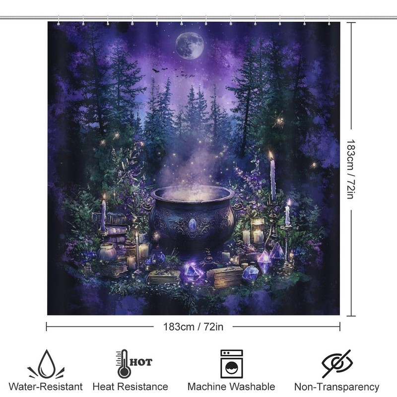DIPQIMI 4Pcs Mysterious Witch Cauldron Shower Curtain Sets with Rugs,