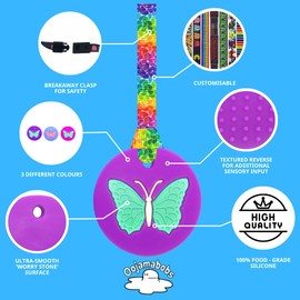 Butterfly Chew Necklace - Autism/ADHD/Stimming/Fidget aid - Sensory Oojamabobs - Purple with Lanyard (70cm, Black dots)