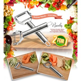 Basily Premium Julienne and Serrated Stainless Steel Peeler - Set of 2