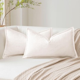 Artscope Set of 2 Cushion Covers, Plain Throw Cushion Cover, Linen Cushion Cover, 40 x 60 cm, Modern Cushion Cover, Decorative Cushion, Sofa Cushion for Living Room, Bedroom, Home, Decor, Cream