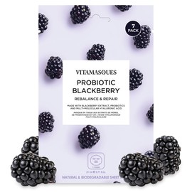 Vitamasques Probiotic Blackberry Face Sheet Mask 7 Pack - Facial Mask Rebalances & Repairs Skin with Multi Molecular Hyaluronic Acid - Natural & Biodegradable - Vegan, Free from Parabens & Gluten