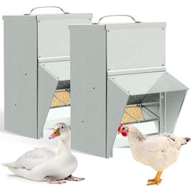 Uiifan 2 Pcs 11.5-50 Lbs Galvanized Chicken Feeder Weatherproof Poultry Food Dispenser with Lid Chicken Duck Food Dispenser Rat Proof Poultry Feeder for Cock Hen Duck(50 lb)