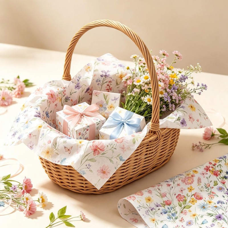 100 Sheets 20x14 Inch Floral Tissue Paper for Bouquets and