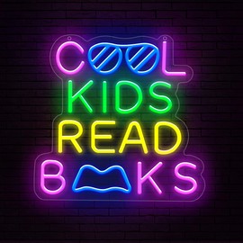 Lumoonosity Cool Kids Read Books Neon Sign - Reading Neon Light Sign for Classroom, Study Room, Library - Classroom Lights for Teachers, Students, Book Lovers - USB Powered with ON/OFF Switch