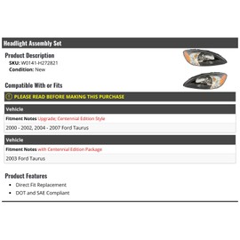 Marketplace Auto Parts Headlight Assembly - Set of 2 - Compatible with 2000-2007 Ford Taurus