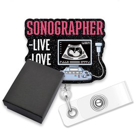 AGMDESIGN Sonographer Live Love Scan Funny Badge Reel Retractable Alligator Clip, Ultrasound Tech Badge Reel for Diagnostic Technologist Student Radiology Staff, Medical Sonographer ID Holder