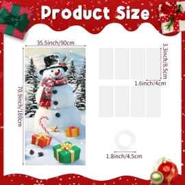 Christmas Door Cover Snowman Decoration Merry Christmas Background Post Large Winter Snowman Background for Indoor Outside Front Door Xmas Party Decor Supplies Photography Background