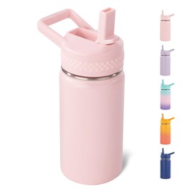 Fijinhom 12oz Kids Water Bottle for School Boys&Girls, Leak-Proof Toddler Water Bottle, Stainless Steel Vacuum Insulated Bottle with Straws Lids, Pink