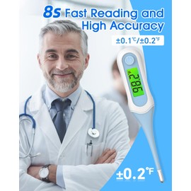 Fiemack Digital Basal Thermometer for Adults and Kids, 8s Fast Reading, Accurate & Safe Oral Thermometer for Baby with Fever Alarm, °C/°F Switchable, 3 Colors Backlit Medical Rectal Thermometers