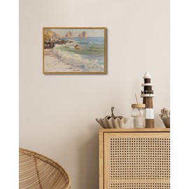 KISSFOX Vintage Ocean Canvas Wall Art Framed Nature Coastal Beach Seascape Paintings Prints Gallery Artwork Aesthetic Pictures Decor Living Room Bathroom Office Bedroom