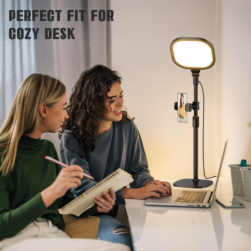 Desk Ring Light with Stand and Phone Holder, 3000K-6500K Adjustable